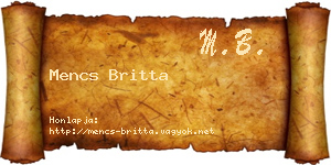 Mencs Britta névjegykártya